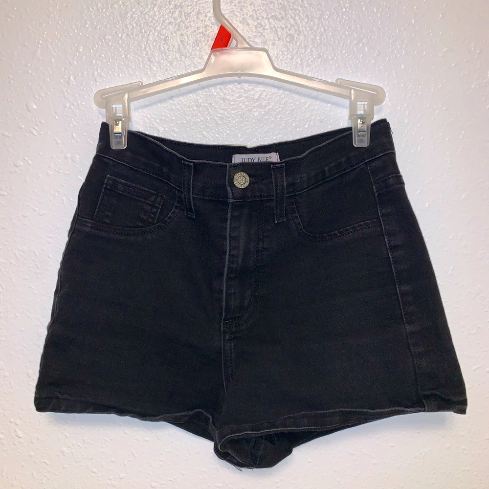 Black denim ultra high rise shorts